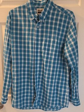 Wrangler Teal and White Gingham Button-Down Shirt - Men's